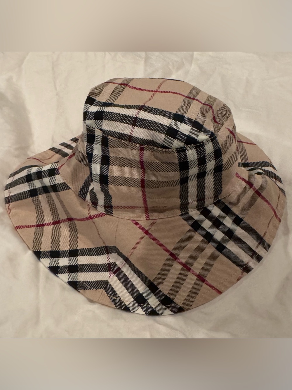 Burberry Tan Plaid Wide-Brim Bucket Hat